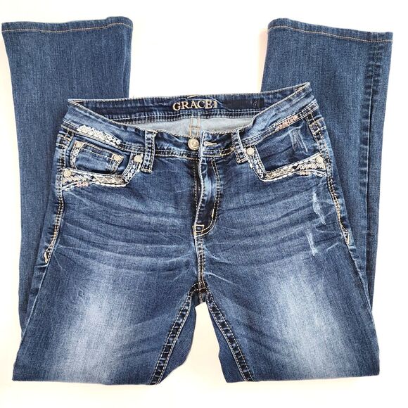 Grace in LA Denim - Grace in LA Y2K Embroidered Western BOHO Style Bootcut Jeans Sz 30